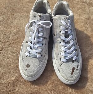 Jslides Ludlow Midtop White Mwtallic Gold Pony Hair Sneakers. Size 8